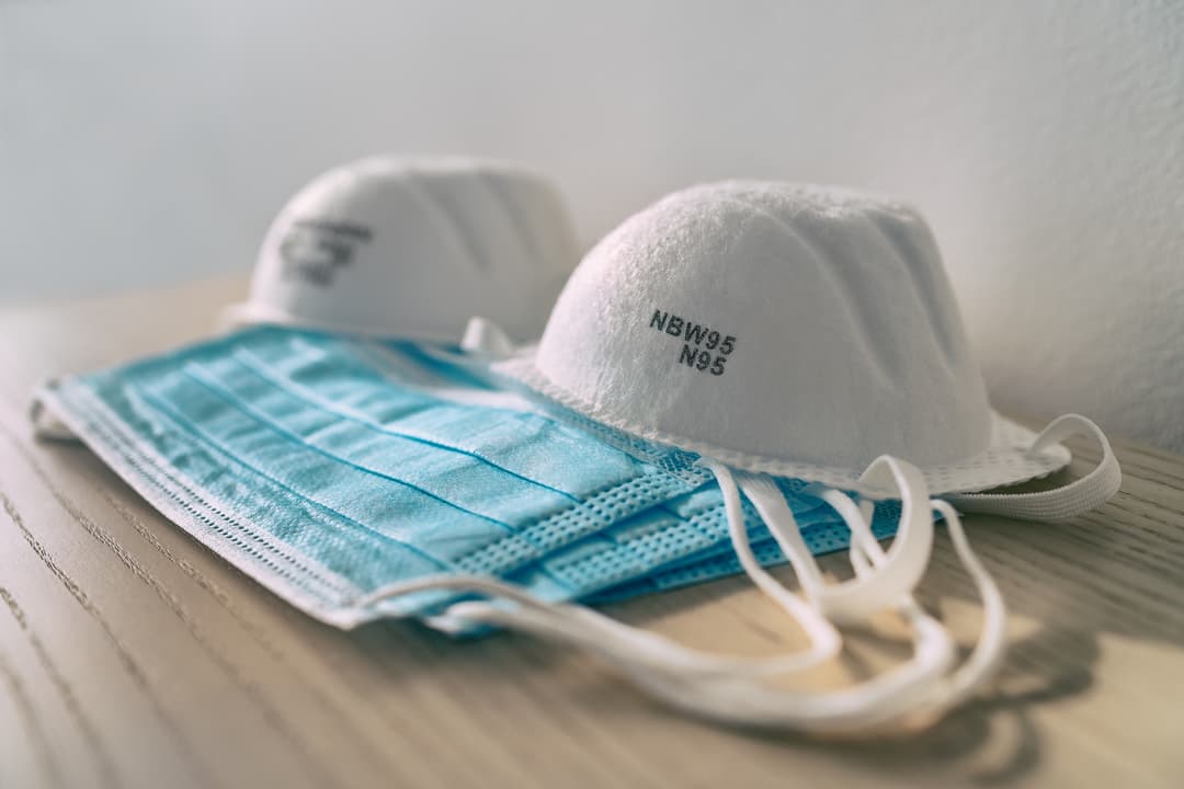 Corona virus prevention face mask protection N95 masks and medical surgical masks at home .
