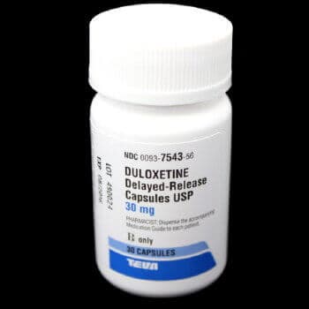 A bottle of generic delayed-release Duloxetine (Cymbalta) 30 mg
