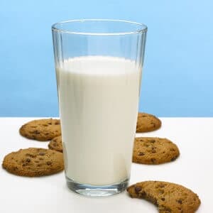glass of milk and chocolate chip cookies