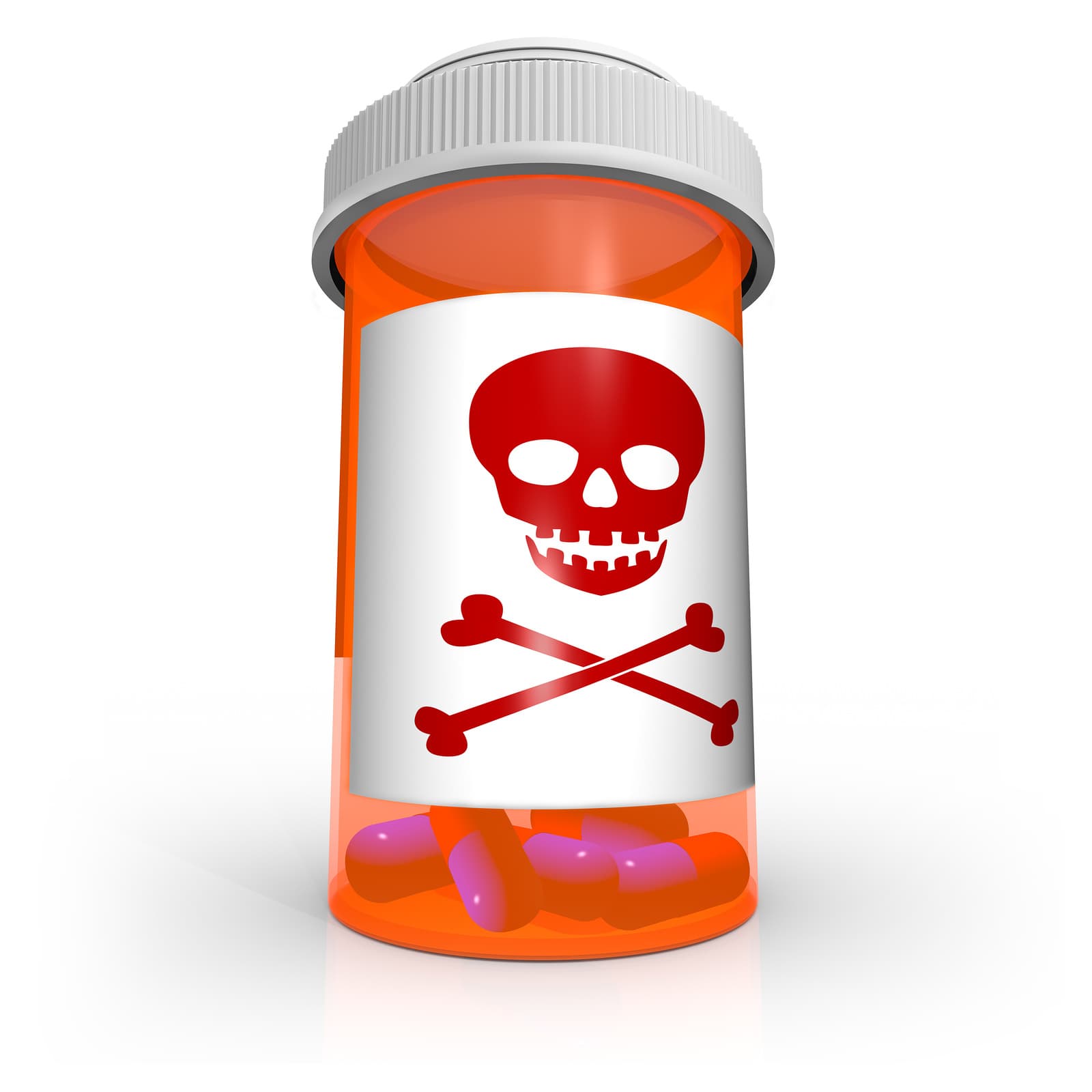 skull and crossbones on pill bottle