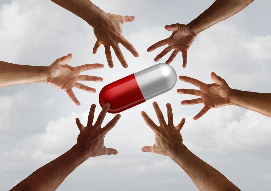 Medicine shortage and global drug shortages and lack of medical supplies due to excessive patient demand and pharmaceutical short supply distribution with 3D illustration elements.
