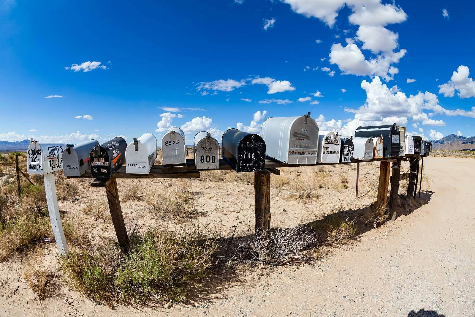 GOLDEN VALLEY, ARIZONA, USA &#8211; SEPTEMBER 6, 2015: Views of mail boxes along the highway 93 on September 6, 2015. Mail boxes are popular photographic motives by tourist from foreign countries.

