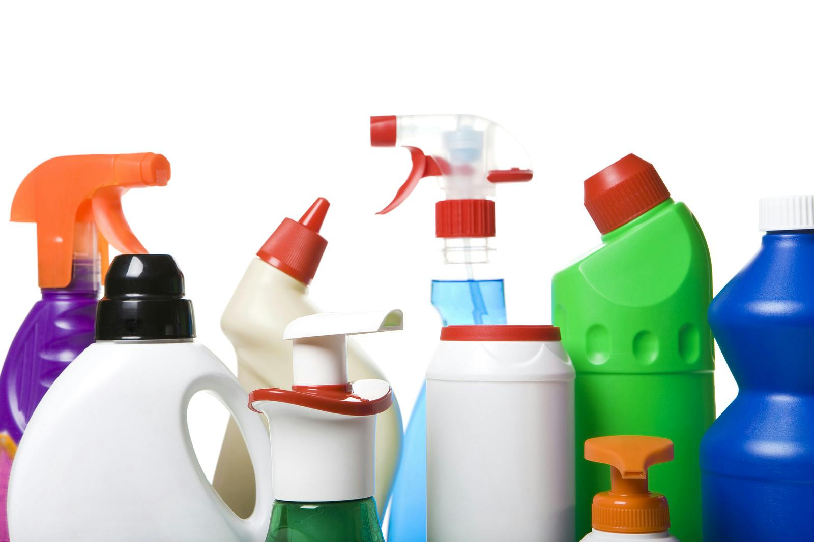 Several containers of household cleaners