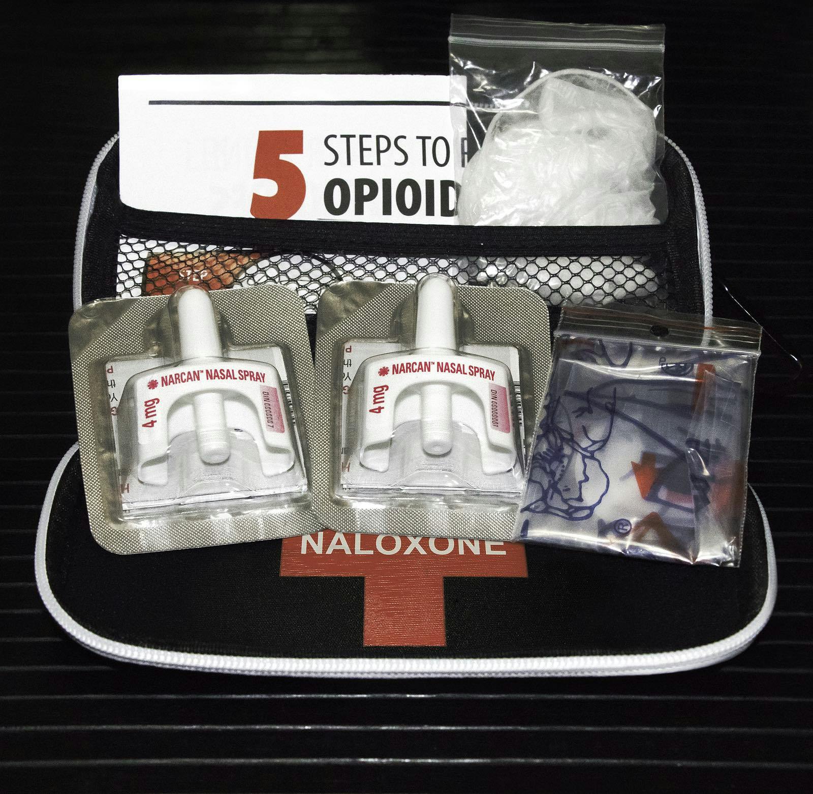 Tillsonburg, ON / Canada &#8211; July 1 2019 New Naloxone nasal delivery method of Narcan distributed by healthcare professionals to help combat opioid crisis and reverse the effects of opioid overdose.
