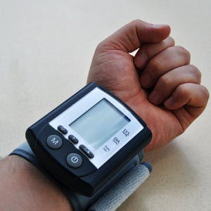 A modern blood pressure monitor and cuff
