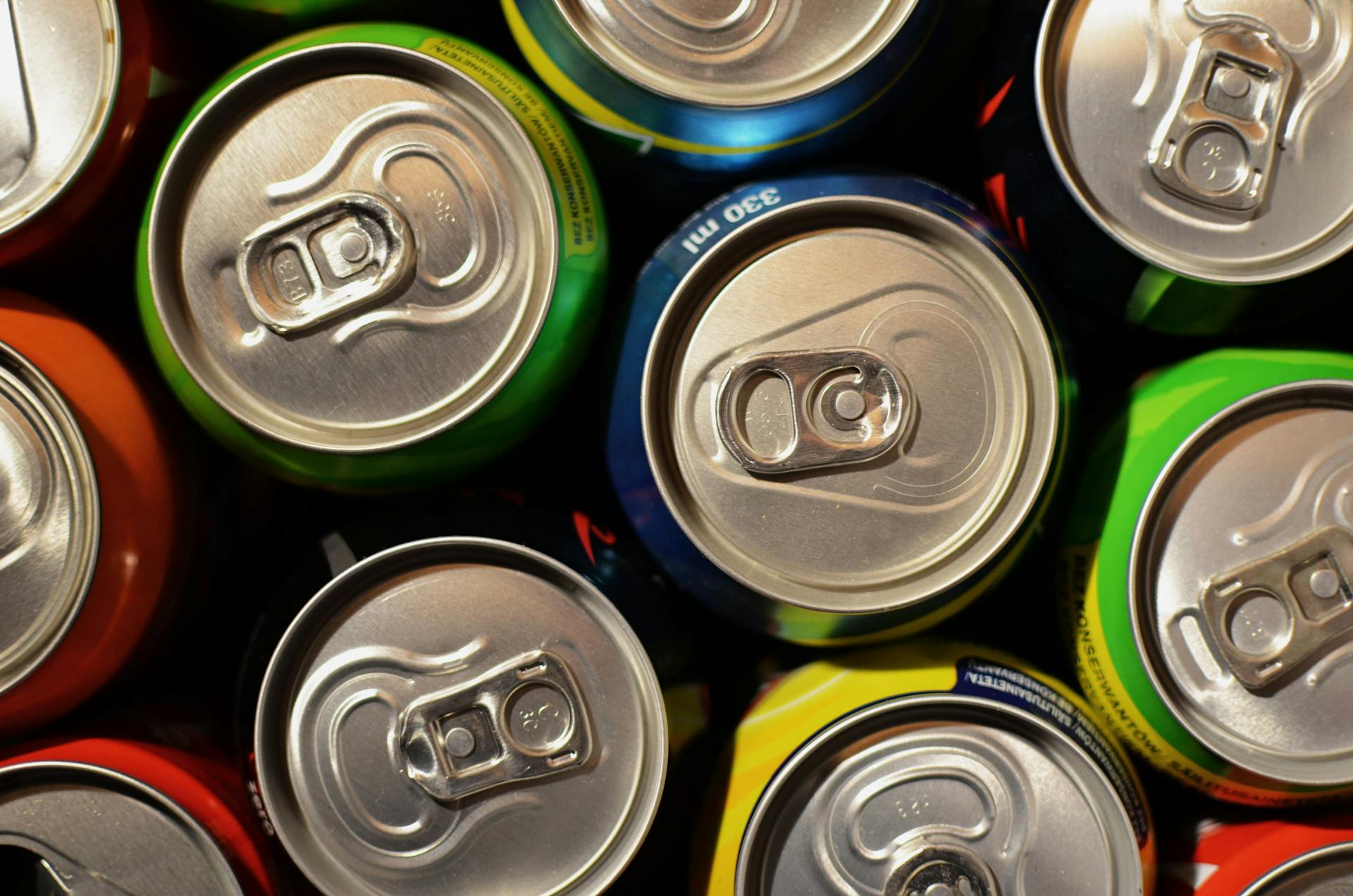 soft drinks in cans seen from above