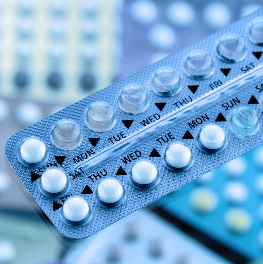 Oral contraceptive pills on pharmacy counter