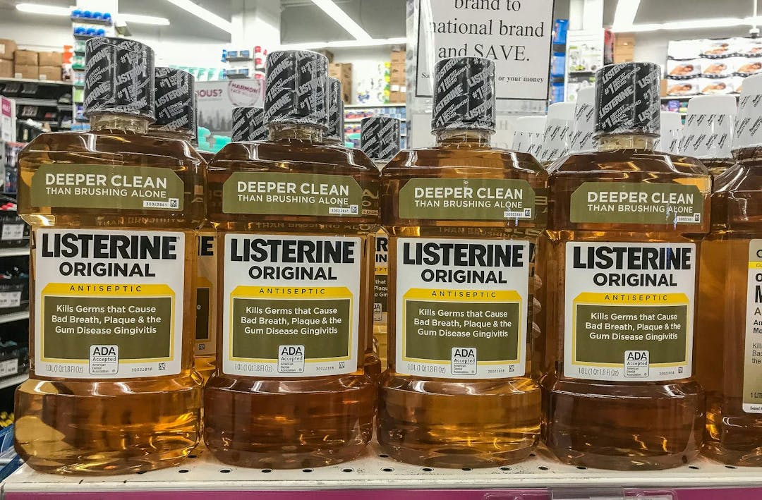 New York October 23 2017: Bottles of Listerine stand on a store shelf.
