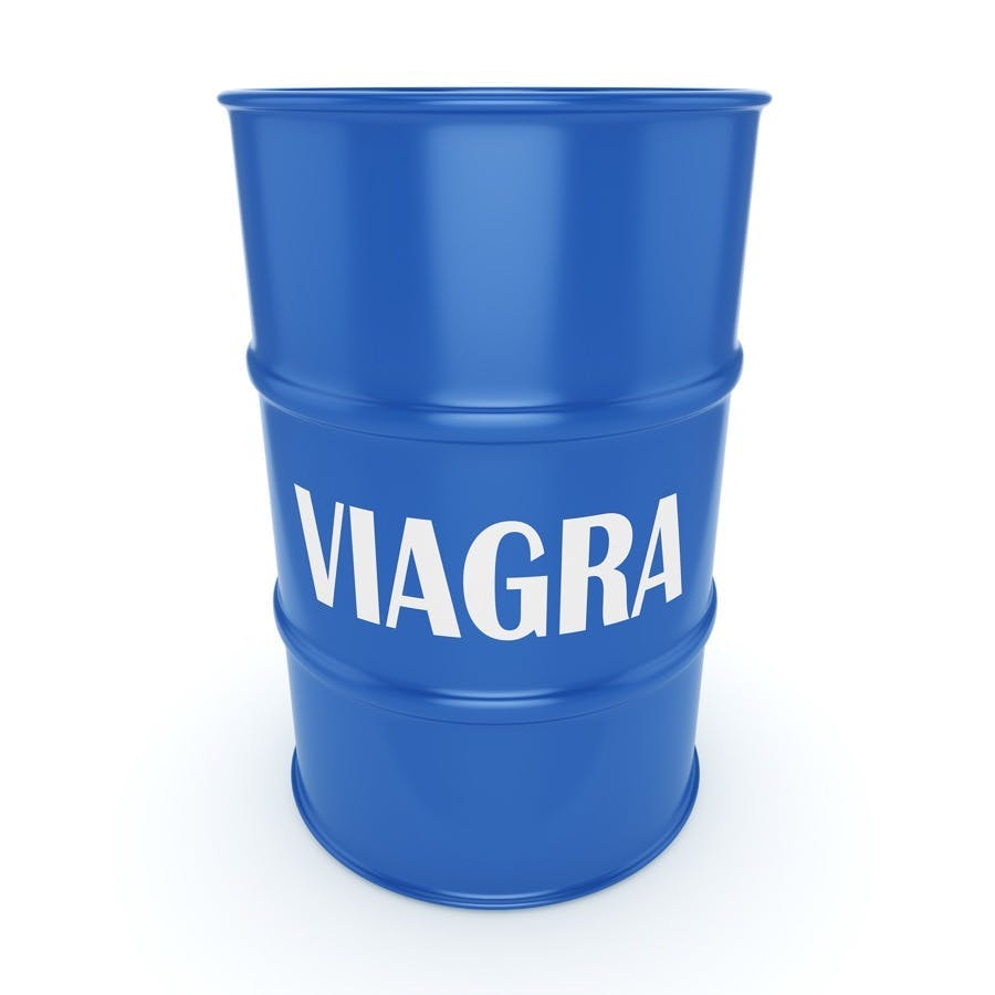 3D rendering Viagra blue barrel on a white background
