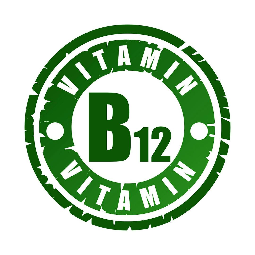 Green round rubber stamp with vitamin B12
